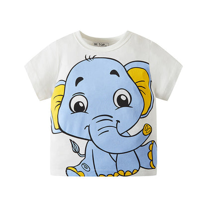 Summer children's clothing children's half-sleeved cartoon elephant pattern boy short-sleeved T baby cotton clothes one piece delivery