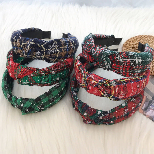 New Christmas series headband for women European and American ethnic style knotted head buckle red fabric plaid headband hair cave women