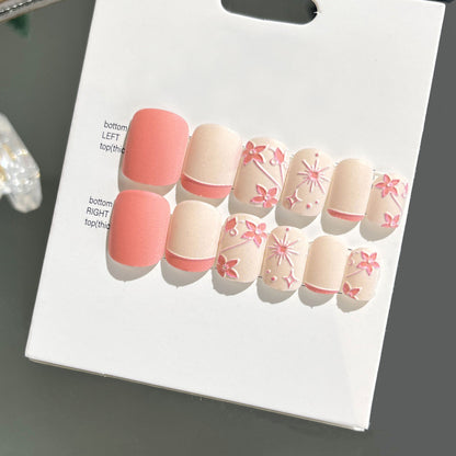 Wearable nail art finished nail pieces adult short bridal style embossed nude 2023 new nail stickers