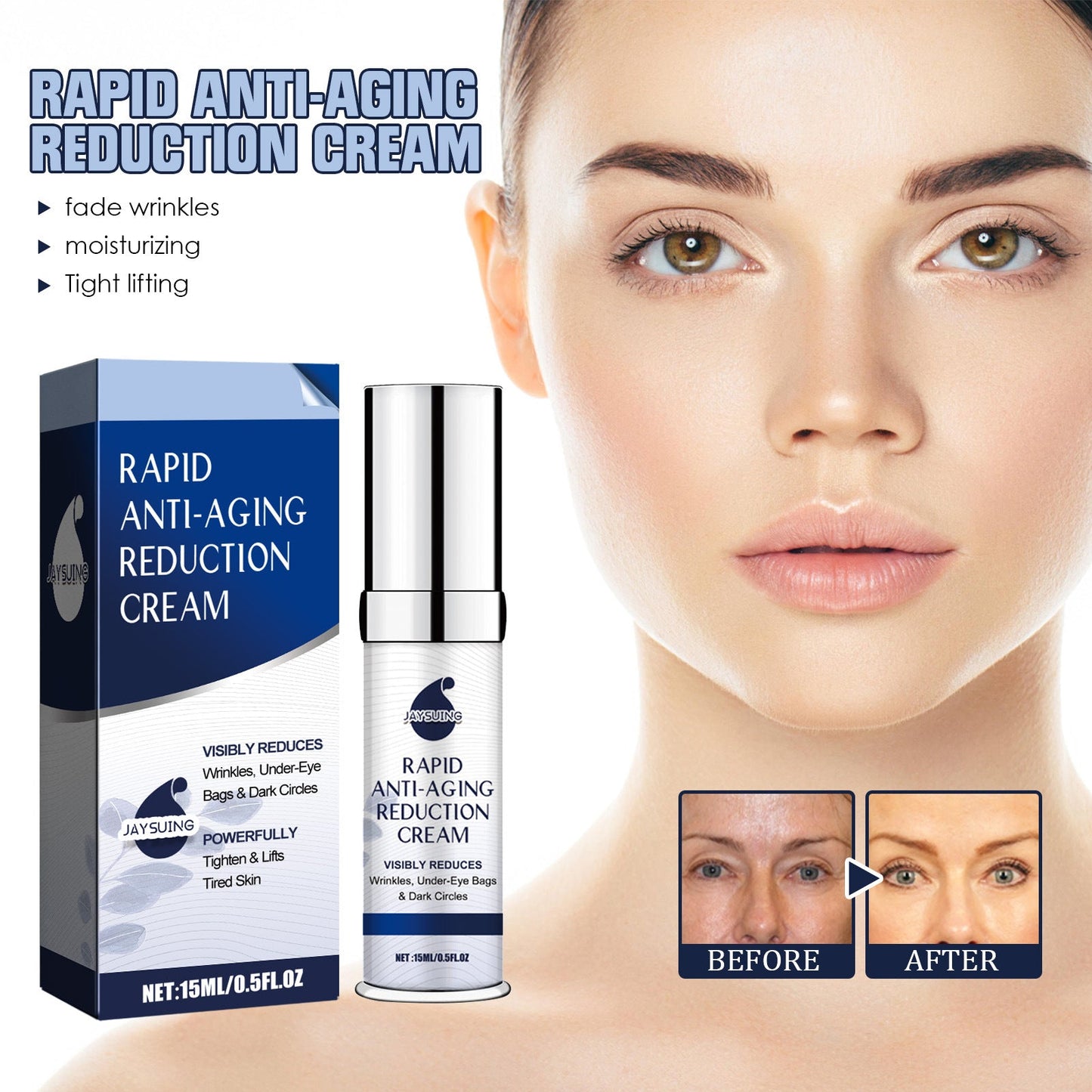 Jaysuing Instant Anti-Wrinkle Eye Cream Lifts , រឹងមាំ និងកាត់បន្ថយស្នាមជ្រួញនៅជ្រុងនៃភ្នែក ជួសជុលក្រែមផ្តល់សំណើមប្រឆាំងភាពចាស់ 