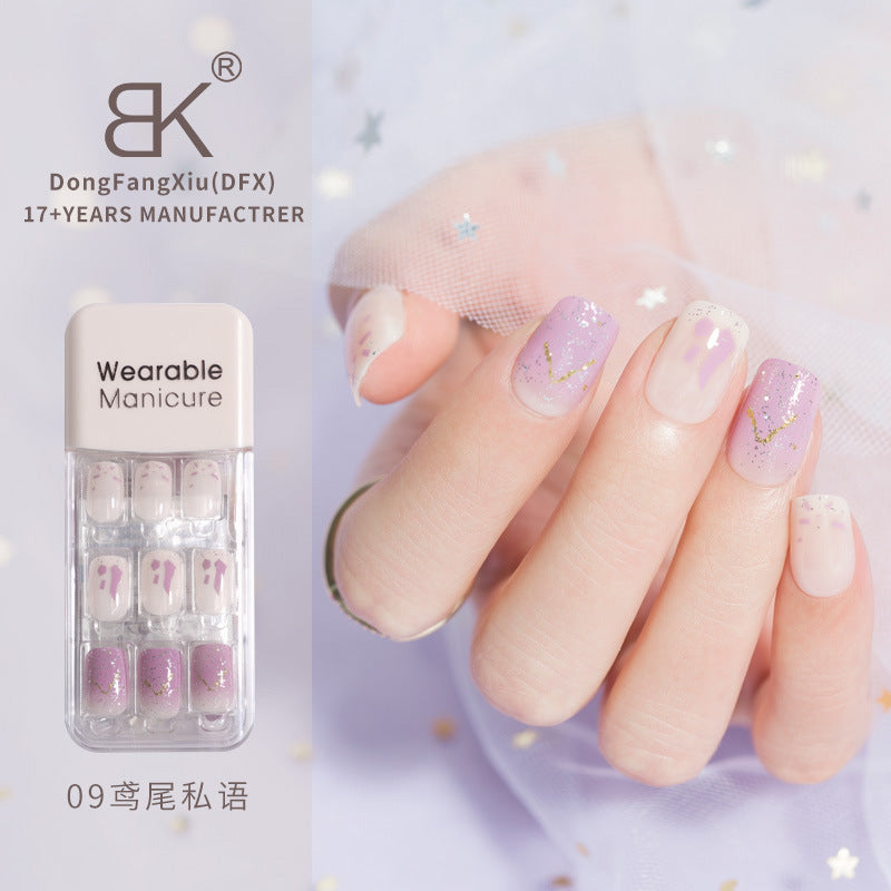 BK wearable nail art patch finished product wholesale spring and winter whitening jelly glue wear and tear square nail piece nail30