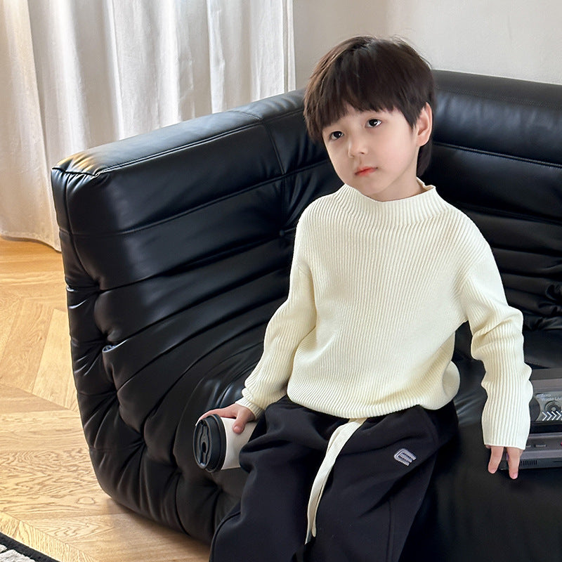 [Clearance Sale] Children's 2023 Winter Thickened Sweater for Boys and Girls High Elastic Striped Mid-Neck Knitted Sweater