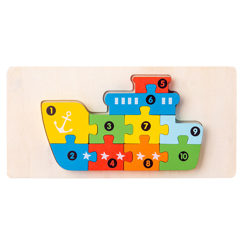 Wooden early education cognitive children's educational toys building blocks animal transportation shape matching 3d three-dimensional puzzle wholesale