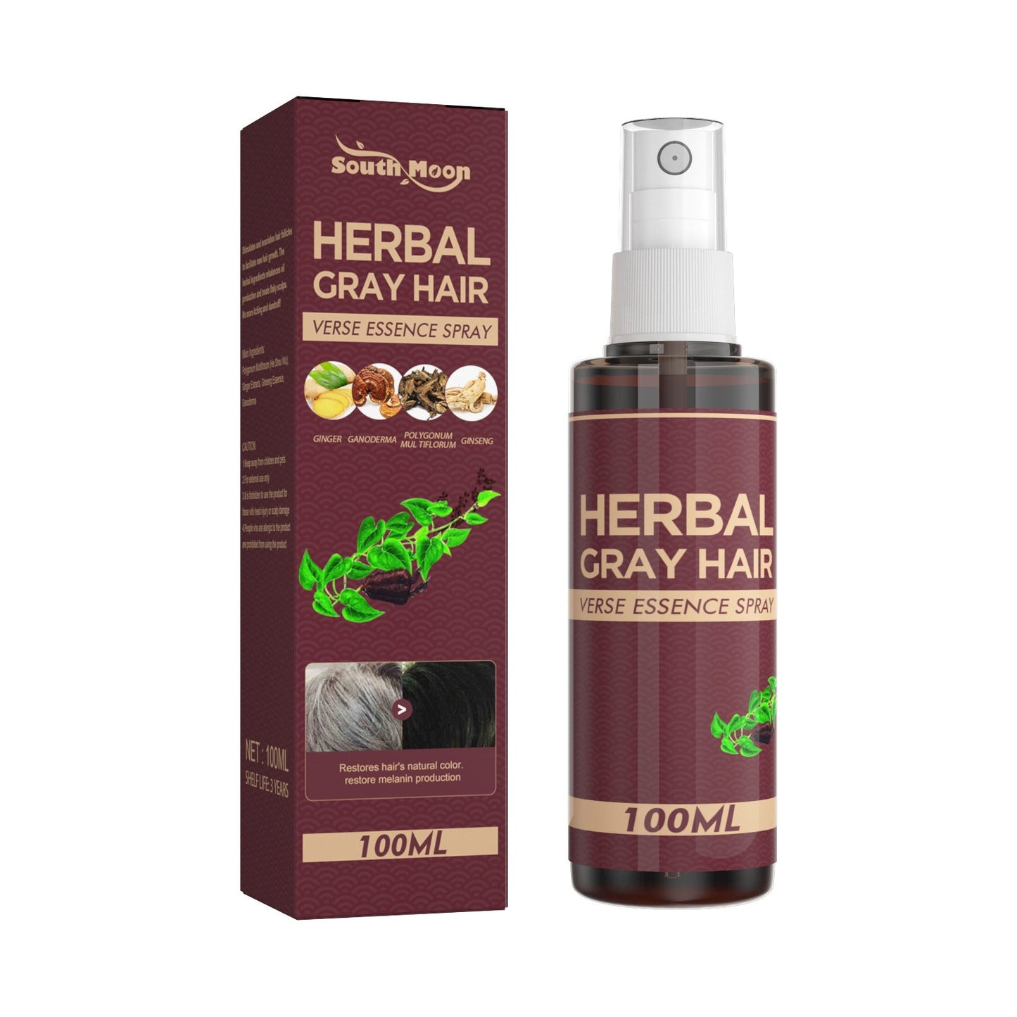 South Moon herbal black hair liquid Polygonum multiflorum herbal essence ផ្តល់សំណើម និងថែរក្សាសក់ខ្មៅធម្មជាតិ រលោង និងភ្លឺចាំង 