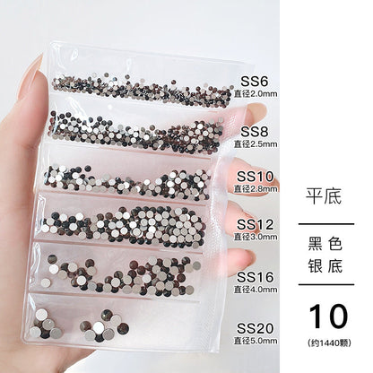 Nail jewelry wholesale 6-grid bagged rhinestones AB diamonds colored diamonds glass diamonds super flash flat bottom diamonds mixed colorful silver bottom