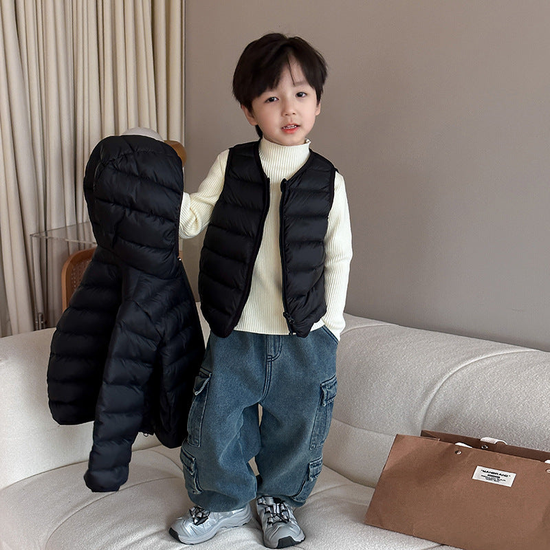 Amo Baby New National Standard Children's 2023 Winter Lightweight 90 White Duck Down Cotton Jacket Baby Close-fitting Warm Down Vest