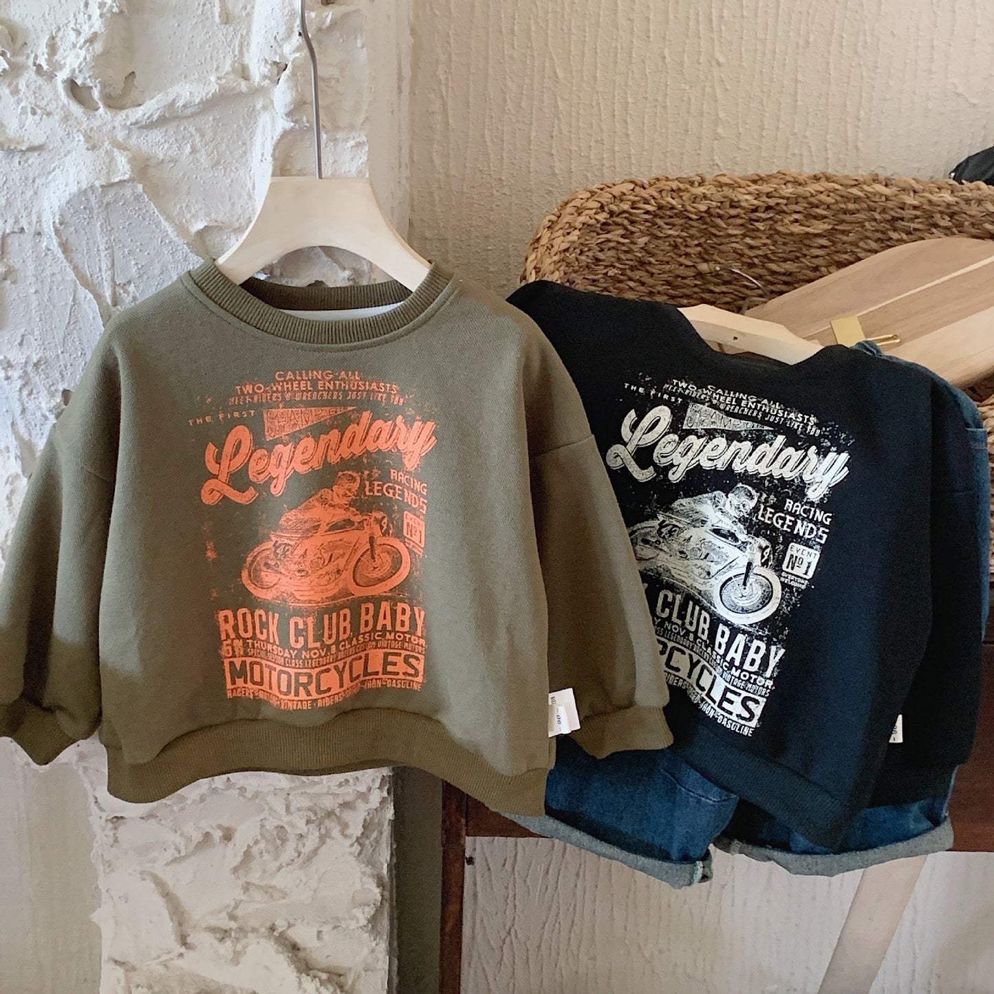 Children's sweatshirt 2024 Bangcheng Spring Boy Korean Print Trendy Cool Motorcycle Beaded Sweatshirt Casual Trend F0387