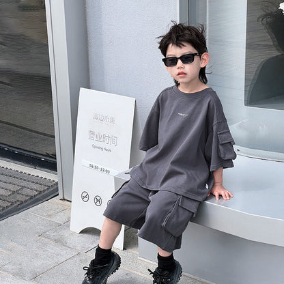 Mikoshi children's clothing boys short-sleeved suit 2024 summer new Korean version children's casual loose two-piece suit wholesale