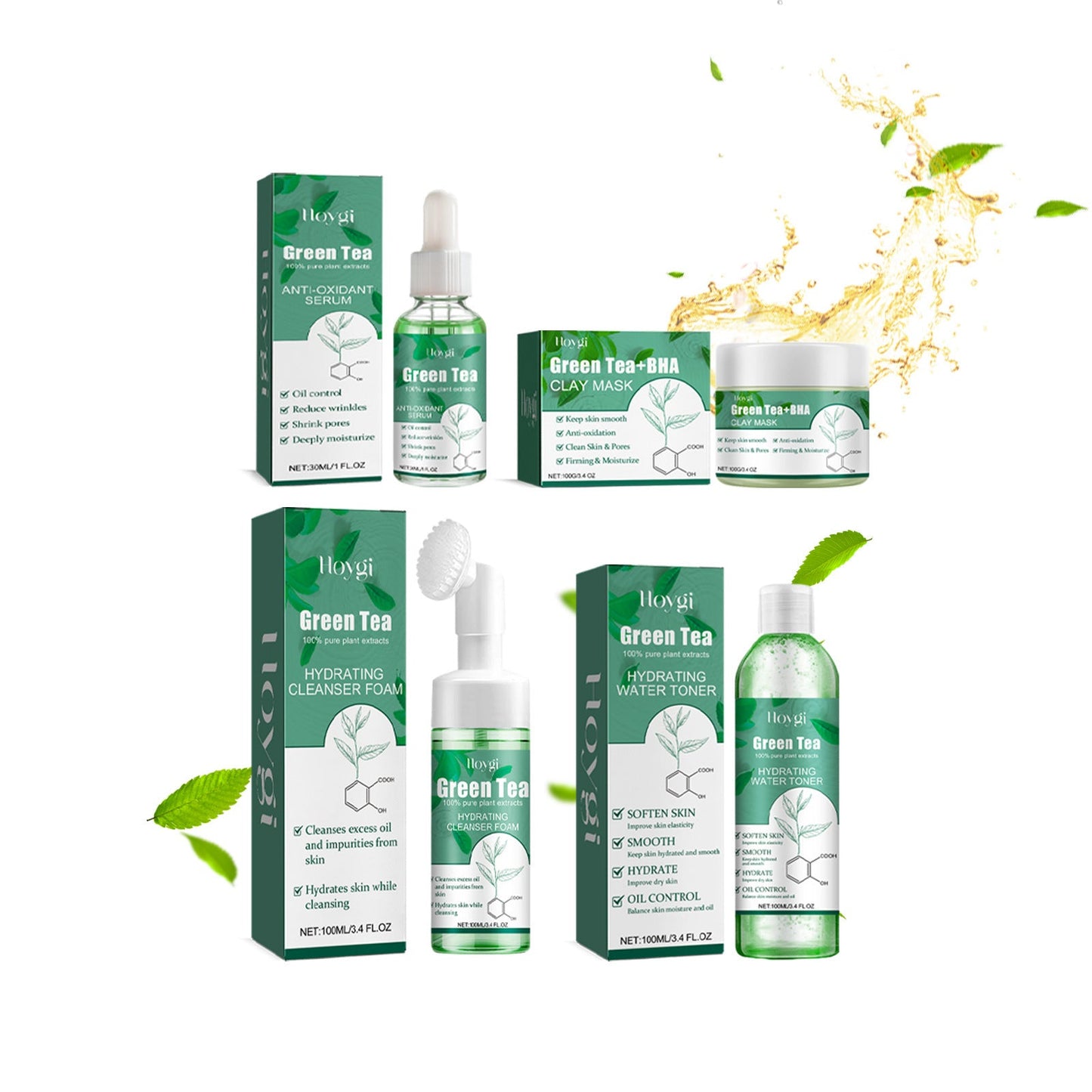 Hoygi Green Tea Moisturizing Series លាងសម្អាតមុខបានជ្រៅ ធ្វើអោយស្បែកមុខ ស ភ្លឺថ្លា ផ្តល់សំណើម ប្រឆាំងភាពជ្រីវជ្រួញ Essence 