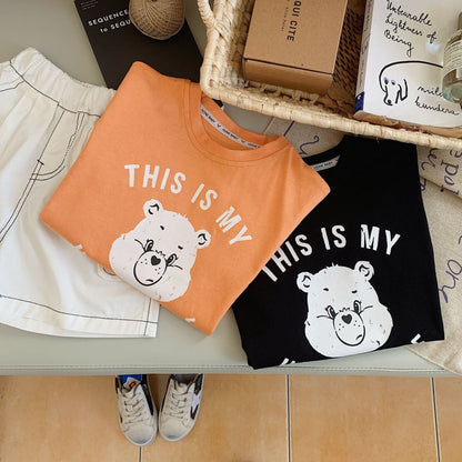 Children's T-shirt 2023 Bangcheng summer style boys and girls cartoon bear loose short-sleeved casual T-shirt trendy F0066