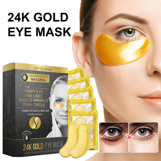 Jaysuing Gold Eye Mask 24k បំបាត់ស្នាមអុចខ្មៅ ផ្តល់សំណើម ផ្តល់សំណើម និងបន្តឹងស្បែកភ្នែក 