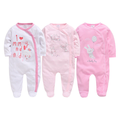 Crawling clothes pure cotton baby jumpsuit 3-piece set baby romper toddler foot-covered long-sleeved newborn pajamas cross-border wholesale