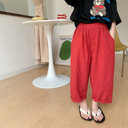 Children's pants 2023 summer boys and girls light and thin loose casual pants baby solid color comfortable wide-leg trousers trend