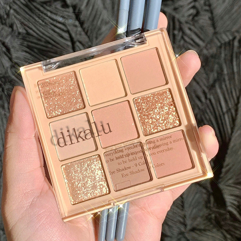 DIKALU milk tea nine-grid eyeshadow low-saturation almond knitted nine-color eyeshadow palette pearlescent matte fine flash cross-border