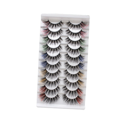 10 pairs of 3D colored false eyelashes set, three-dimensional curling, versatile and thick, suitable for beginners