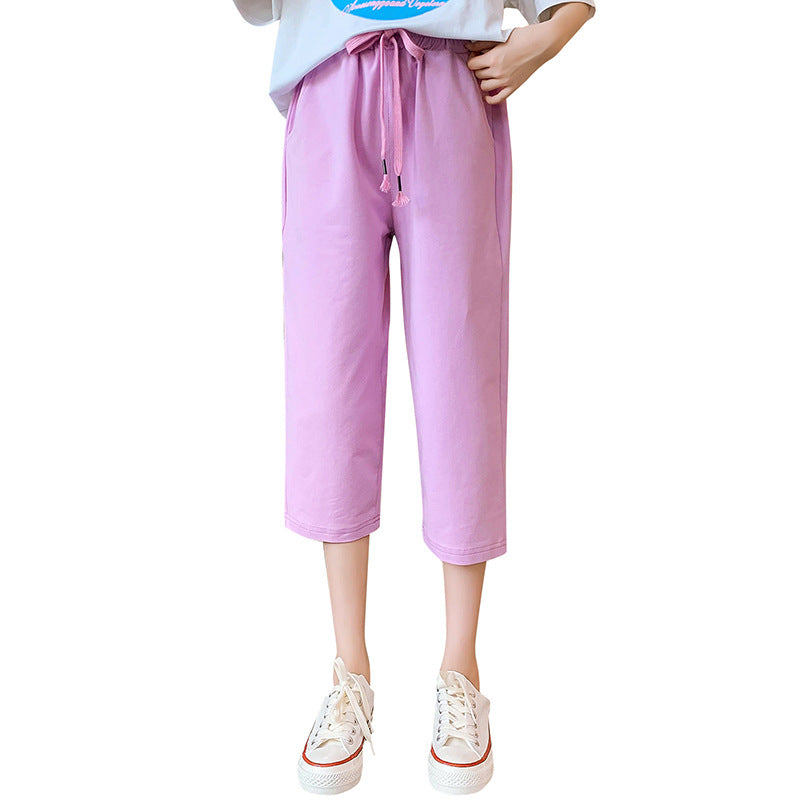 Girls summer cotton cropped trousers wide-leg trousers elastic loose net celebrity straight trousers sports leisure summer primary school student trend