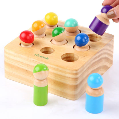 Wooden children's Montessori socket little man cylinder kindergarten enlightenment puzzle early education hand-eye coordination building block toys