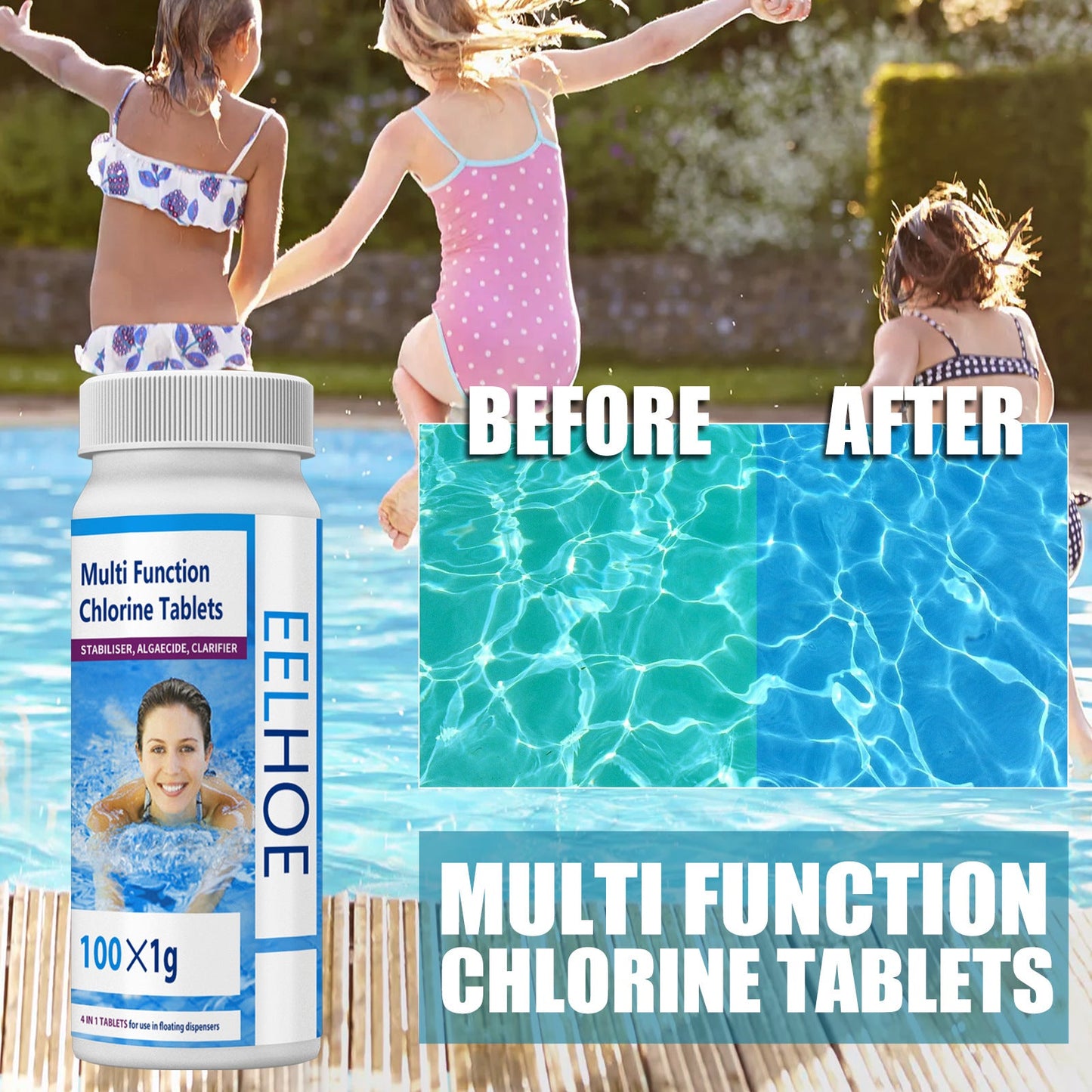 EELHOE swimming pool effervescent chlorine tablets water quality cleaning algaecide cleaning water purification effervescent tablets green water decontamination 