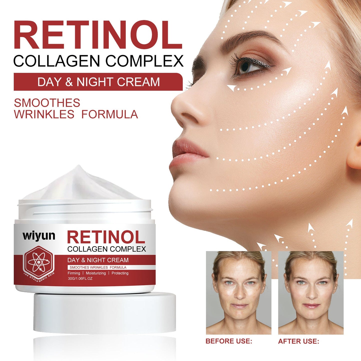 Wiyun Retinol Lightening Fine Lines Cream ផ្តល់សំណើម ធ្វើអោយស្បែកស ផ្តល់សំណើម បន្តឹងស្បែក ផ្តល់សំណើម ផ្តល់សំណើមជ្រៅ 