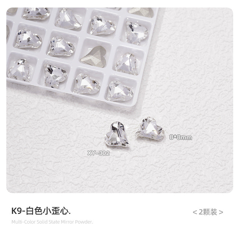 Nail art diamond jewelry wholesale K9 white moonlight blue high quality shiny multi-faceted pointed bottom love fat square axe diamond