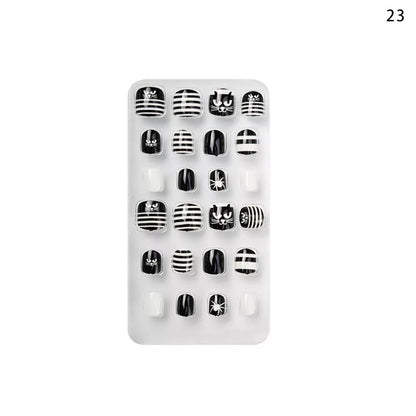 Zhifei nail art children's finished nail pieces 24 pieces bag cartoon lines wearable finished nail art children's patches