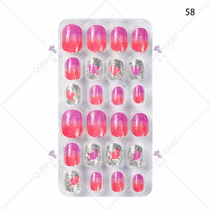 Manicure children's finished nail pieces 24 pieces of adhesive Christmas cartoon bagged wearable color nail pieces nail stickers