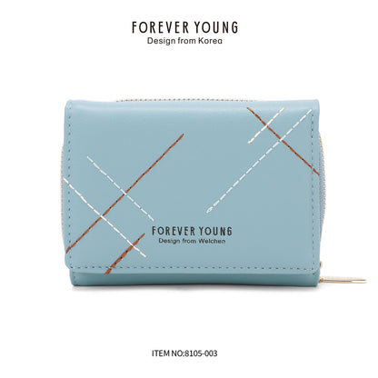 forever young wallet women's short PU high-end tri-fold coin purse cross-border multi-card slot bag 