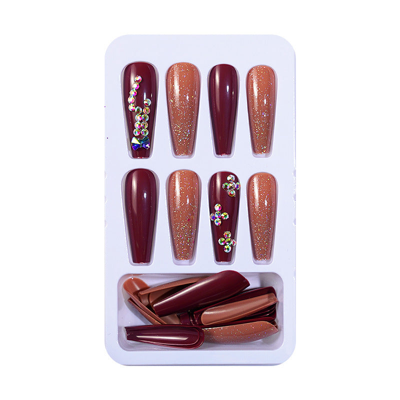 Manicure European and American wearable long ballet nails with diamond gradient color finished wearable nail pieces fake nail patches