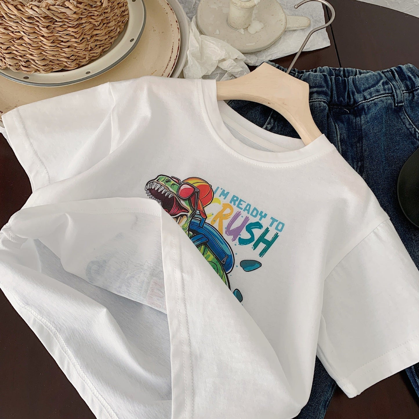 Children's T-shirt Bangcheng 2024 summer boys new dinosaur print short-sleeved children's clothing cartoon short T-shirt G0046