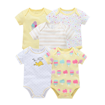 2024 new cotton newborn clothes 5-piece set baby clothes short-sleeved summer foreign trade children's clothing baby jumpsuit wholesale 