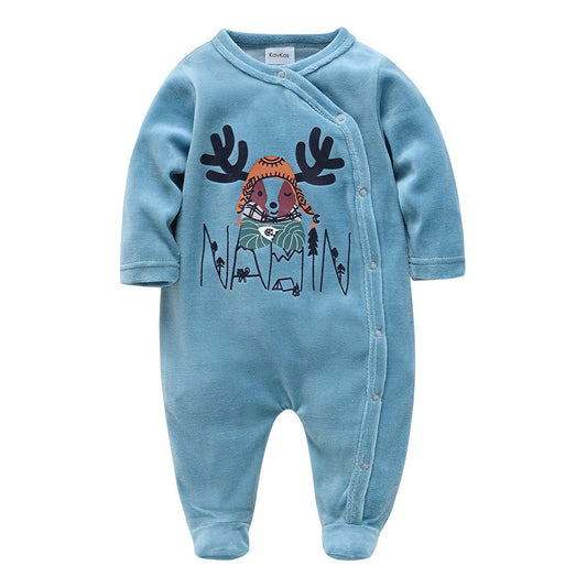 Baby clothes autumn boy baby Korean version long sleeve crawling clothes toddler 0-6 months velvet long crawling clothes manufacturers wholesale