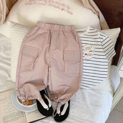 Children's overalls Bangcheng 2024 summer new children's clothing large pocket casual pants boys solid color trousers G0163