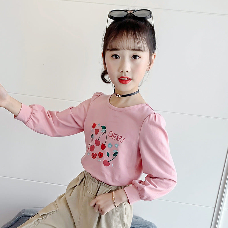 Girls long-sleeved T-shirt 2024 new spring and autumn middle and large children's stylish casual bottoming shirt children's clothing pure cotton top