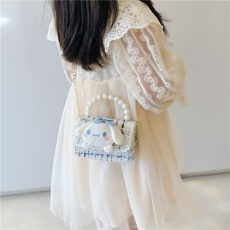 Cute children's small square bag fashionable pearl handbag trendy versatile chain crossbody bag girl's coin shoulder bag