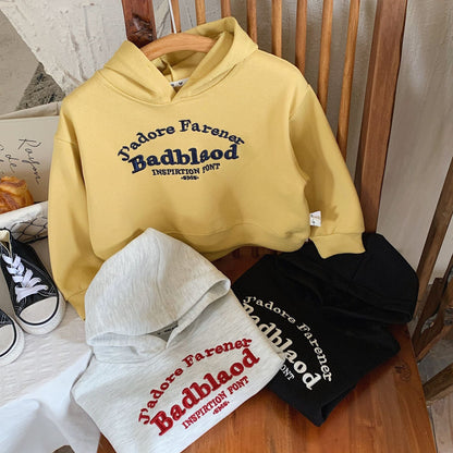 Children's sweatshirt 2024 Bangcheng Spring Boys' Middle and Small Children's Embroidered Letters Loose Hooded Pullover Sweatshirt C0230 