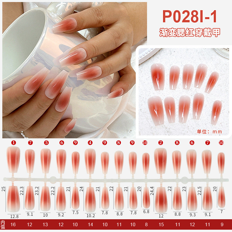 Nail polish spray semi-finished nail piece blush gradient nail polish spray painting hand-wearing long T-shirt fake nail piece