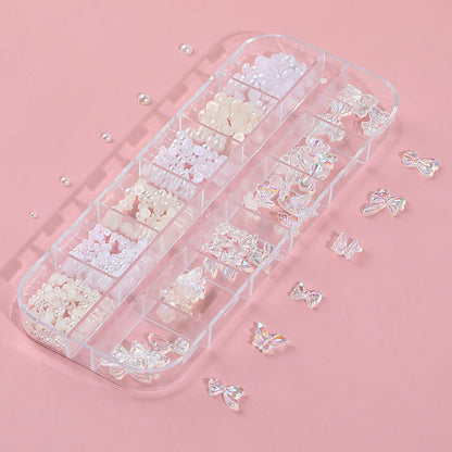 Nail art accessories aurora bow pearl rivet small accessories super flash small diamond 12 grid mixed nail decoration wholesale