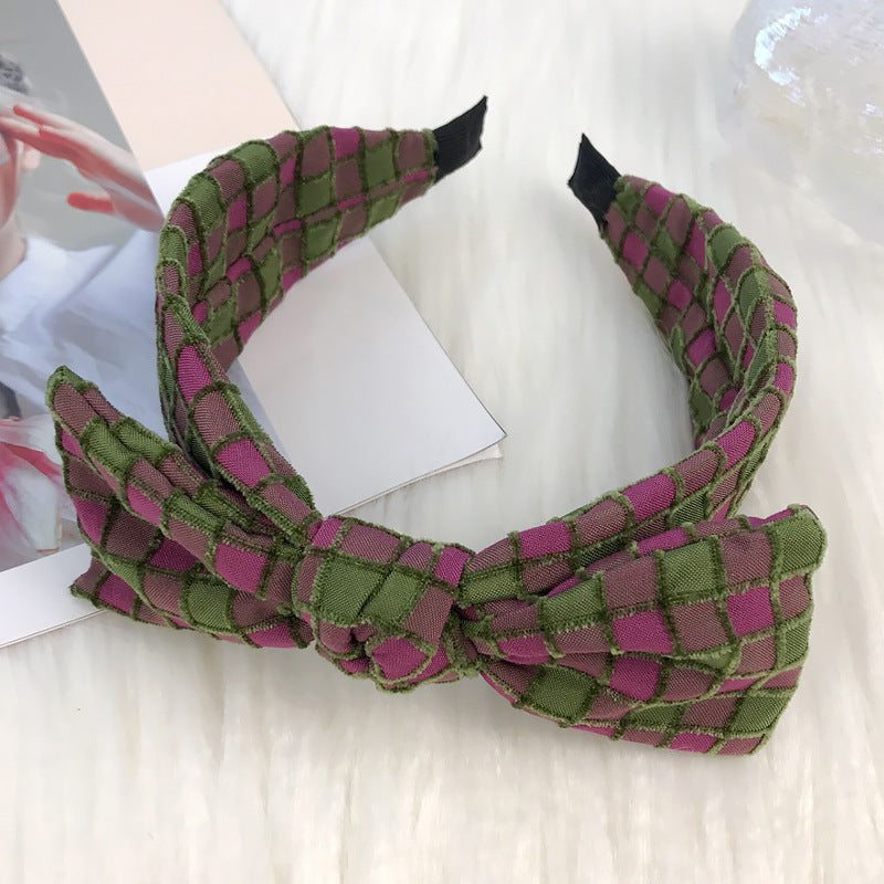 Big Bow Headband for Women Korean Cute Retro Temperament Christmas Hair Clip Checkered Fabric Headband Hair Cave