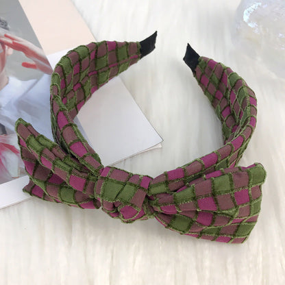 Big Bow Headband for Women Korean Cute Retro Temperament Christmas Hair Clip Checkered Fabric Headband Hair Cave