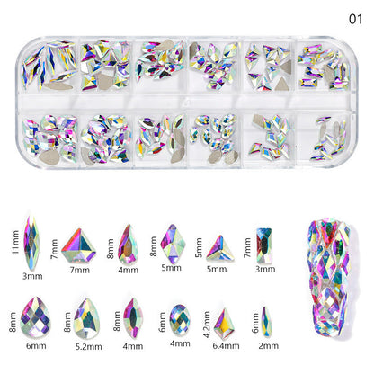 Finger Princess Nail Art Net Red Hot DIY Jewelry Accessories 12 Grids AB Fantasy Shaped Flat Nail Art Diamond Shaped Diamond 