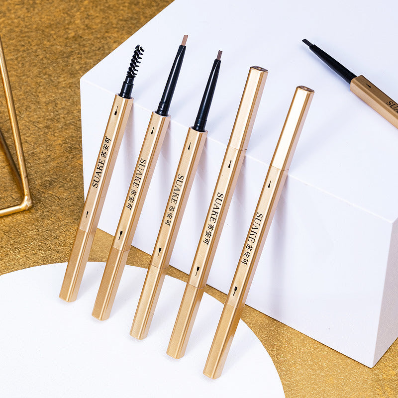 Internet celebrity small gold bar eyebrow pencil small gold chopstick eyebrow pencil triangular slim double-headed eyebrow pencil each eyebrow is distinct and not easy to smudge cross-border