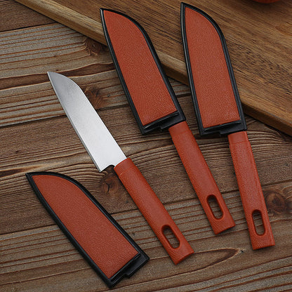 Wholesale Yangjiang small commodity one dollar store stainless steel fruit knife with protective cover Hezi knife yellow knife set spot