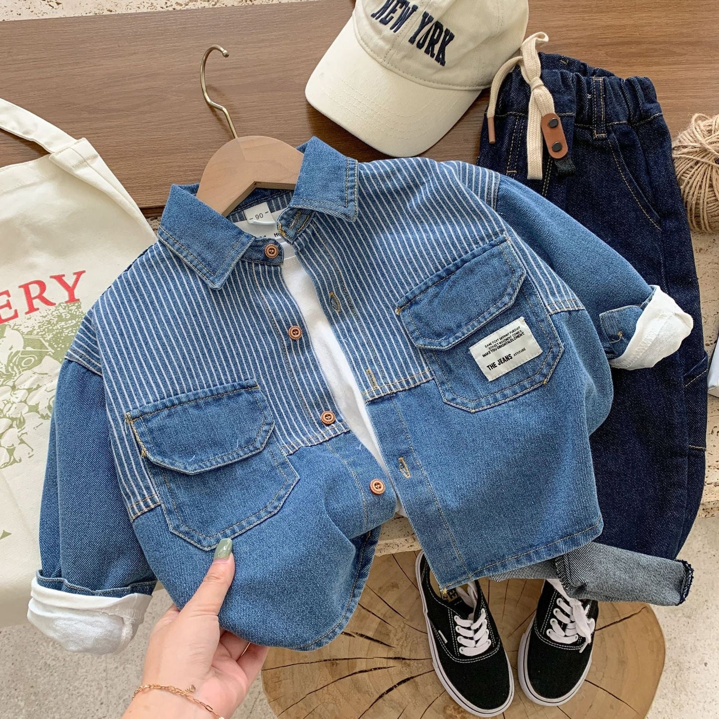 Children's shirt 2024 Bangcheng spring new arrival boys' striped denim shirt Korean style fashion jacket C0287