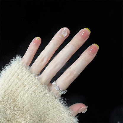 Spring new wearable nail wholesale short gradient blush glitter nail stickers nail art nail pieces finished jelly glue