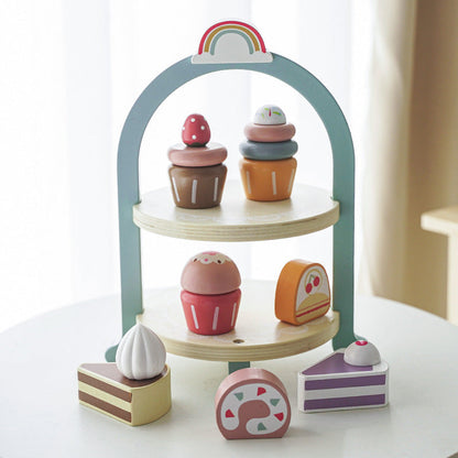 Children's wooden simulation house dessert royal afternoon tea baby multi-layer cake educational kitchen toy set