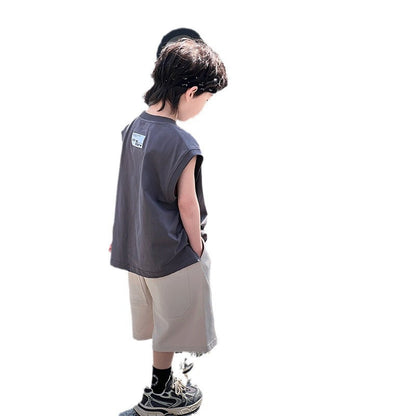 Children's summer sleeveless vest boys short-sleeved T-shirt summer style 2024 new boys summer street-blasting trendy tops 5