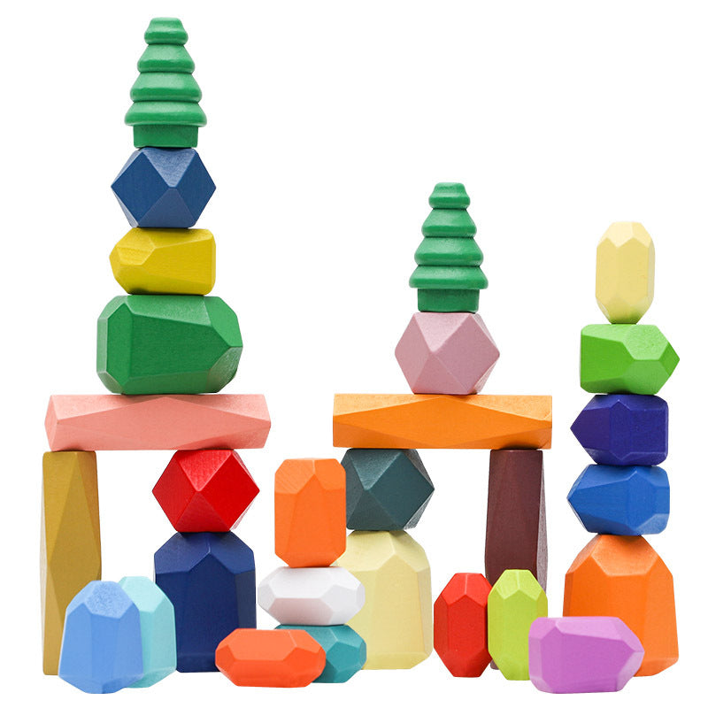 Children's wooden Nordic style colorful stacking stone building blocks educational color recognition parent-child interactive indoor ornaments toys