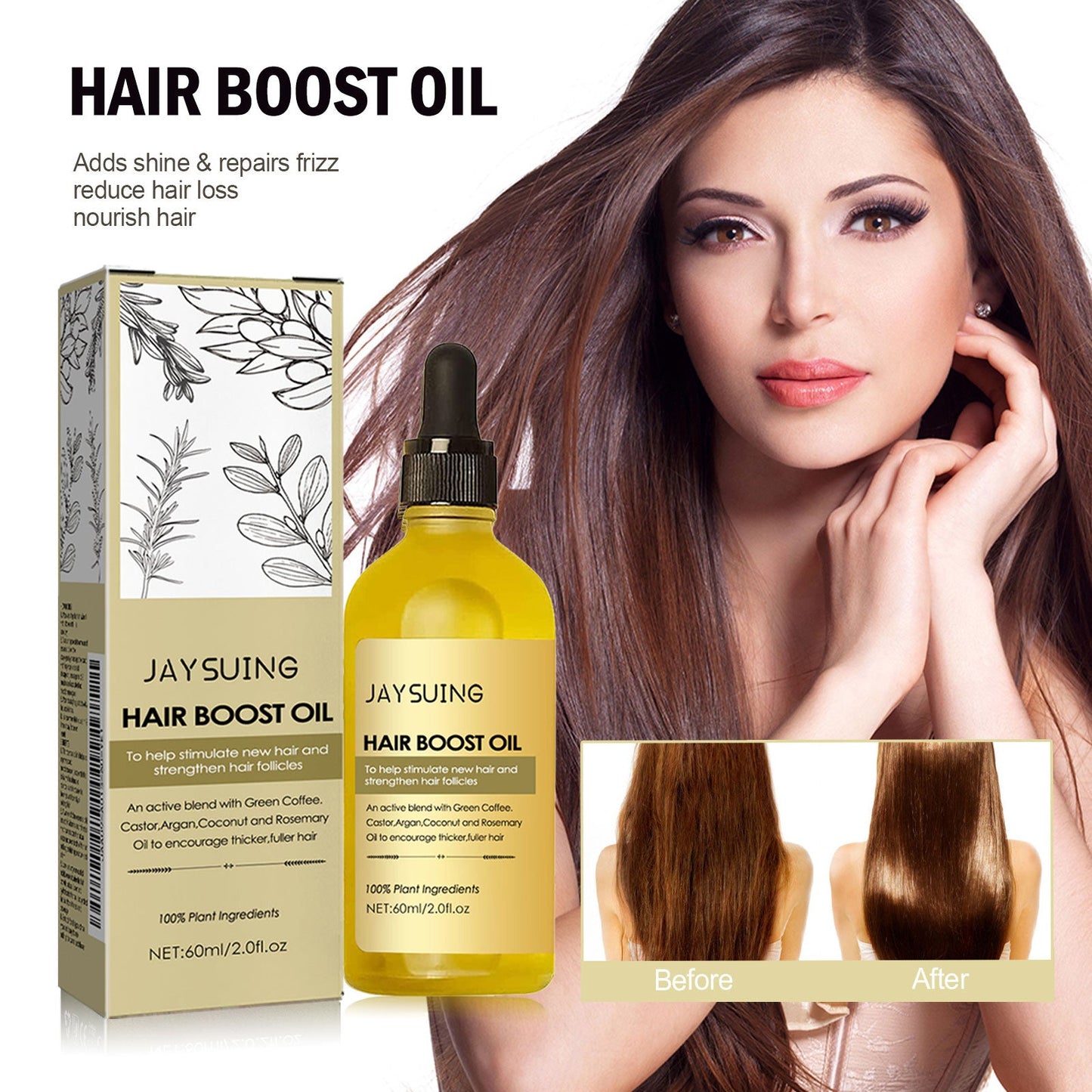 Jaysuing Rosemary Hair Essential Oil ជួយអោយសក់រឹងមាំ ការពារសក់ជ្រុះ ធ្វើអោយសក់សំពោង ជួសជុលសក់ស្ងួត 