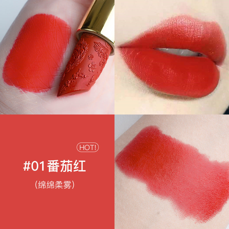 Douyin carved lipstick Chinese style semi-matte lipstick long-lasting moisturizing plain cinnamon milk tea for girlfriend