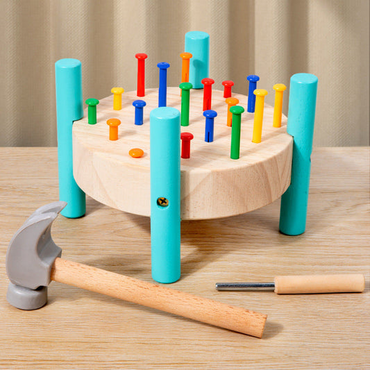 Children's wooden exercise baby hand-eye coordination hands and brain kindergarten early education round nail hammering table educational toy